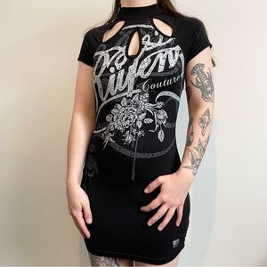 Vintage Y2K Rufen Couture cutout mockeck mini dress